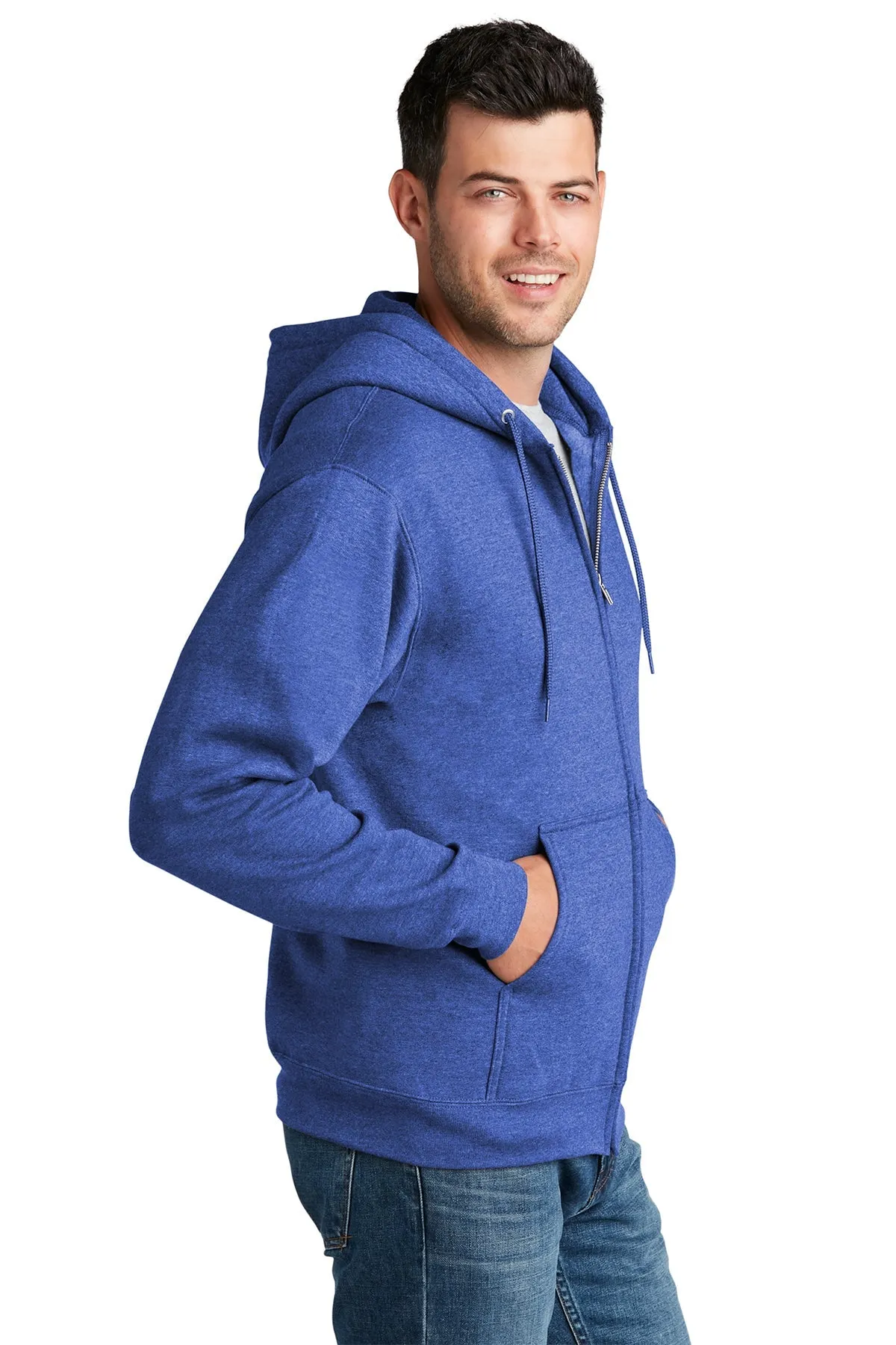 Port & Company Core Fleece Branded Zip Hoodies, Heather Royal