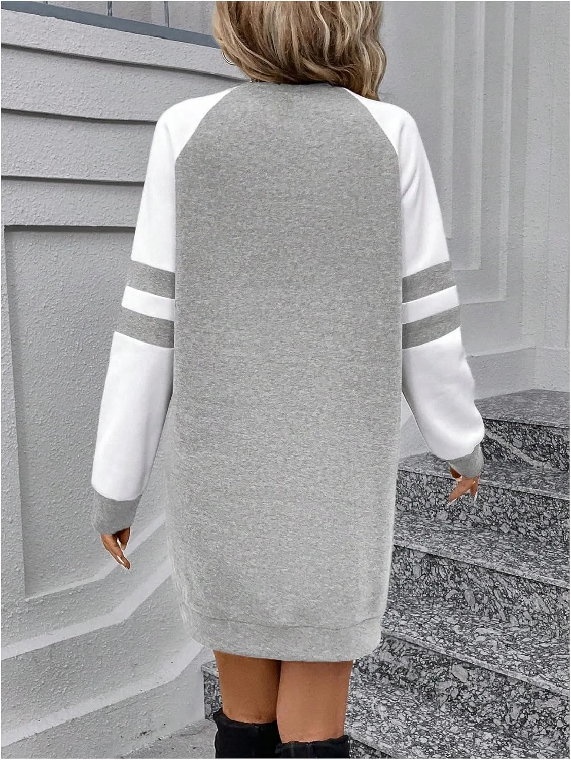 SOLY HUX Women's Color Block Sweatshirt Dress Crew Neck Long Sleeve Short Dresses