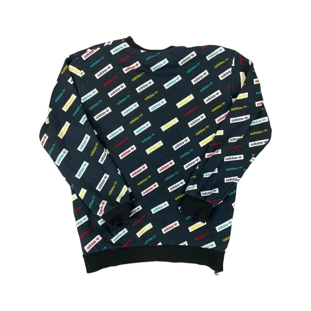 Vintage 00s Black Adidas Trefoil Repeat Print Logo Crew Neck Sweatshirt M L