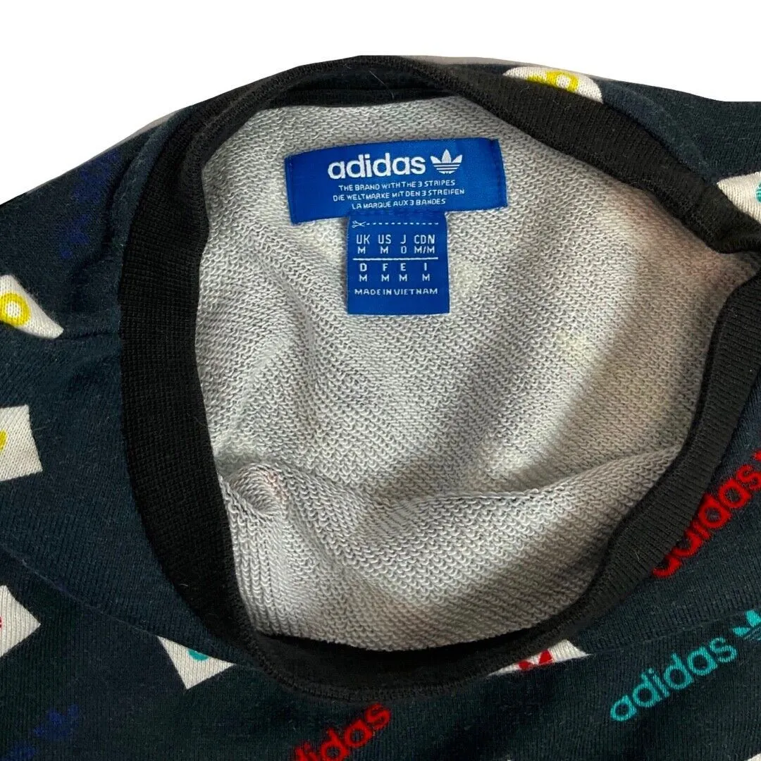 Vintage 00s Black Adidas Trefoil Repeat Print Logo Crew Neck Sweatshirt M L