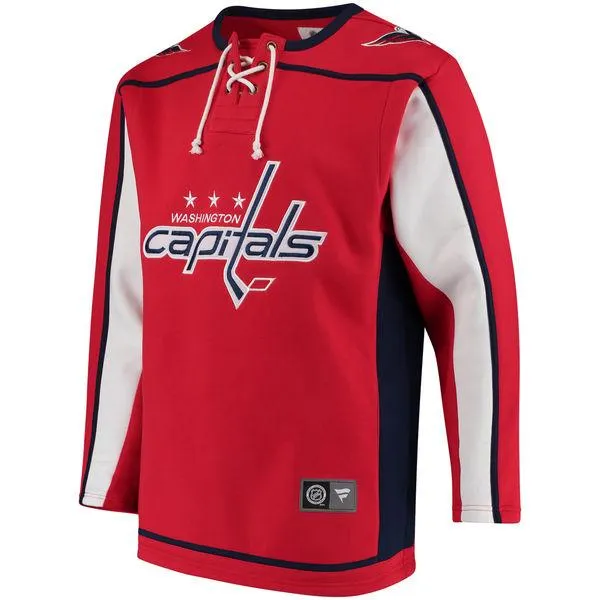 Washington Capitals Fanatics Red Lace Up Fleece Hockey Jersey Sweatshirt