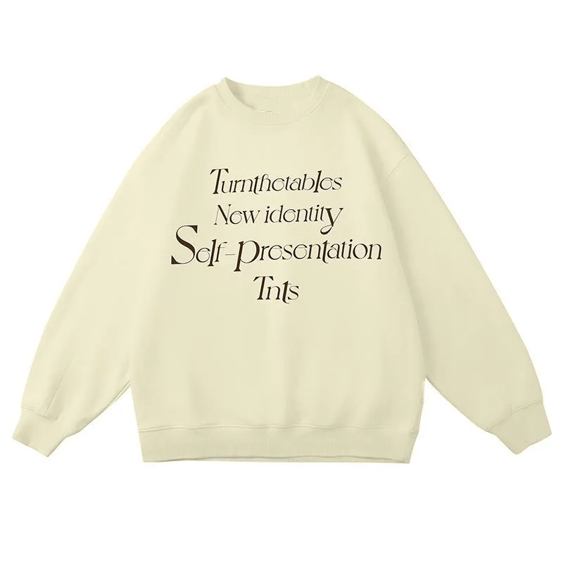 Wenkouban sweatshirt Letter Layout Simple Printed round Neck Chinese Cotton Sweater Loose Top