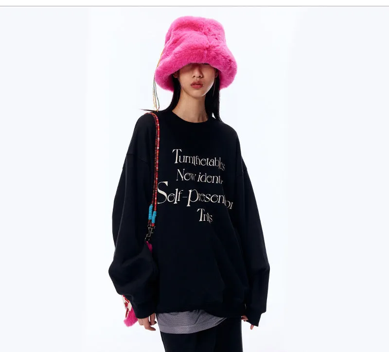 Wenkouban sweatshirt Letter Layout Simple Printed round Neck Chinese Cotton Sweater Loose Top