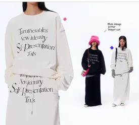 Wenkouban sweatshirt Letter Layout Simple Printed round Neck Chinese Cotton Sweater Loose Top