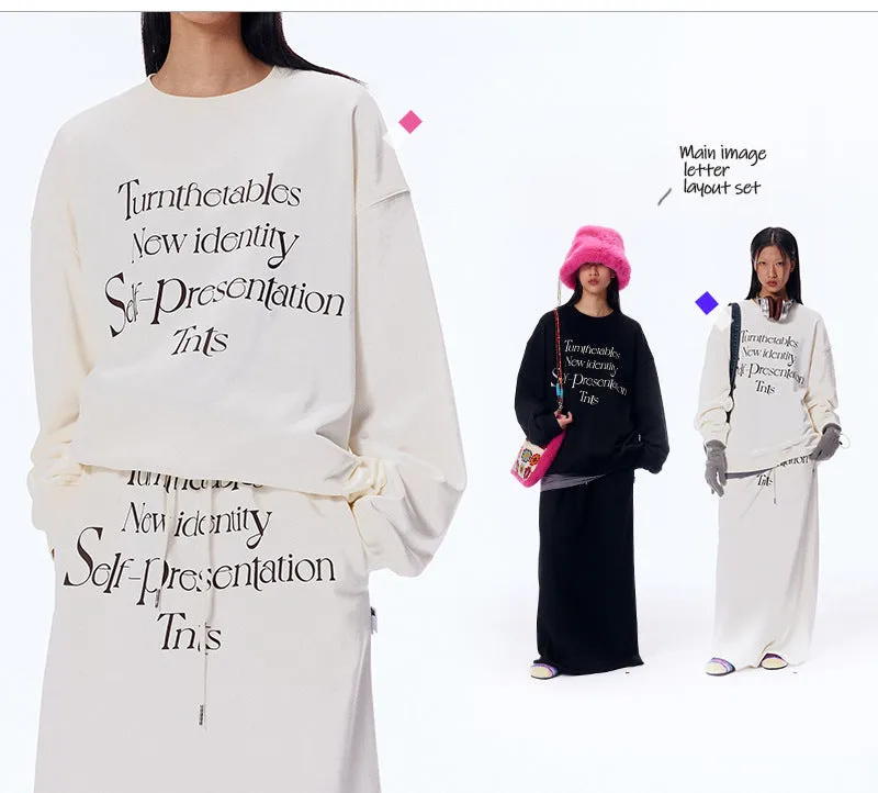 Wenkouban sweatshirt Letter Layout Simple Printed round Neck Chinese Cotton Sweater Loose Top