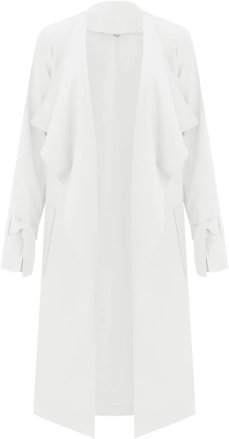 Women's Open Front Long Trench Coats Long Sleeve Slim Casual Pockted Windproof Overcoat with Belt and Cuff Straps