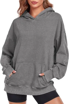 Women's Oversized Hoodies Sweatshirts Vintage Acid Wash Cotton Baggy Spring Fall Outfits Pullover Tops