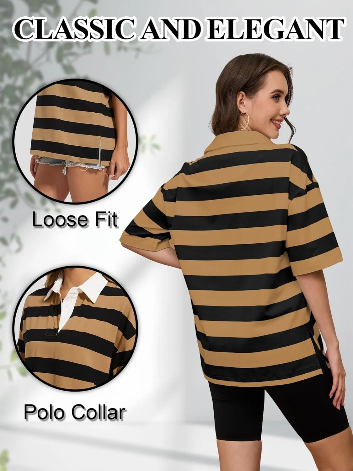 Womens Oversized Striped Polo Sweatshirt Color Block Short Sleeve Polo T-Shirts Fashion Streetwear Pullover Tops