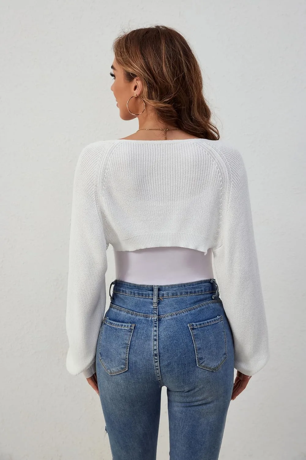 Women's Shrug Cardigan Sweaters Open Front Crop Cardigan Ribbed Knit Long Sleeve Drop Shoulder Bolero Sweater