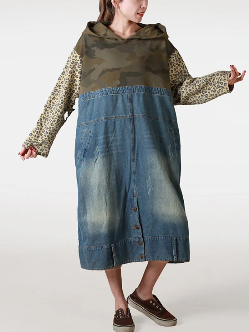 Women's Sweatshirt Loose Side Pockets Hooded Dress