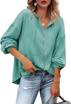 Zatanaroni Womens Zip Up Hoodies Loose fit Sweatshirt Casual Long Sleeve Shirts for Women Pullover Tops With Pocket